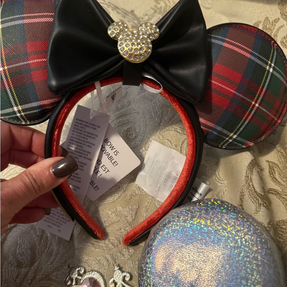 Disney Plaid Ears Headband with Black Bow